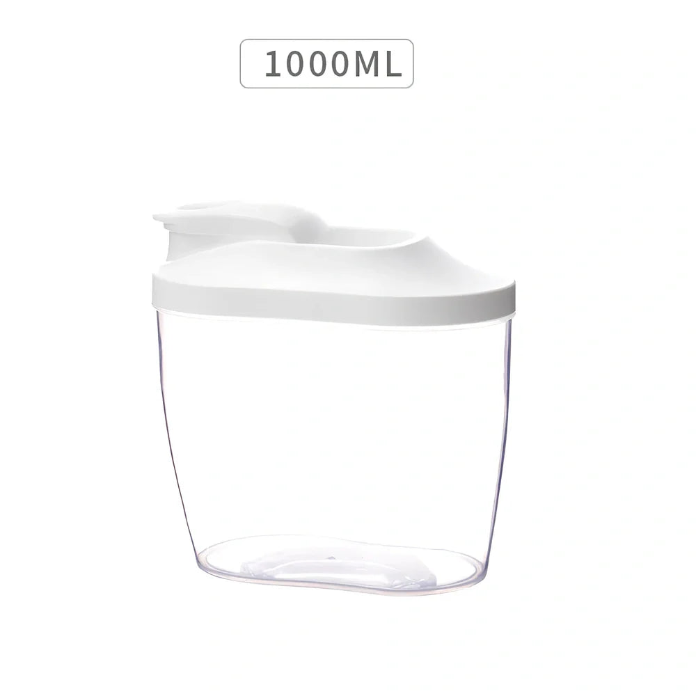 Clear plastic kitchen storage containers with airtight lids for beans and grains
