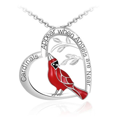 Elegant heart-shaped cardinal pendant necklace perfect for anniversaries and Valentine's Day gifts.