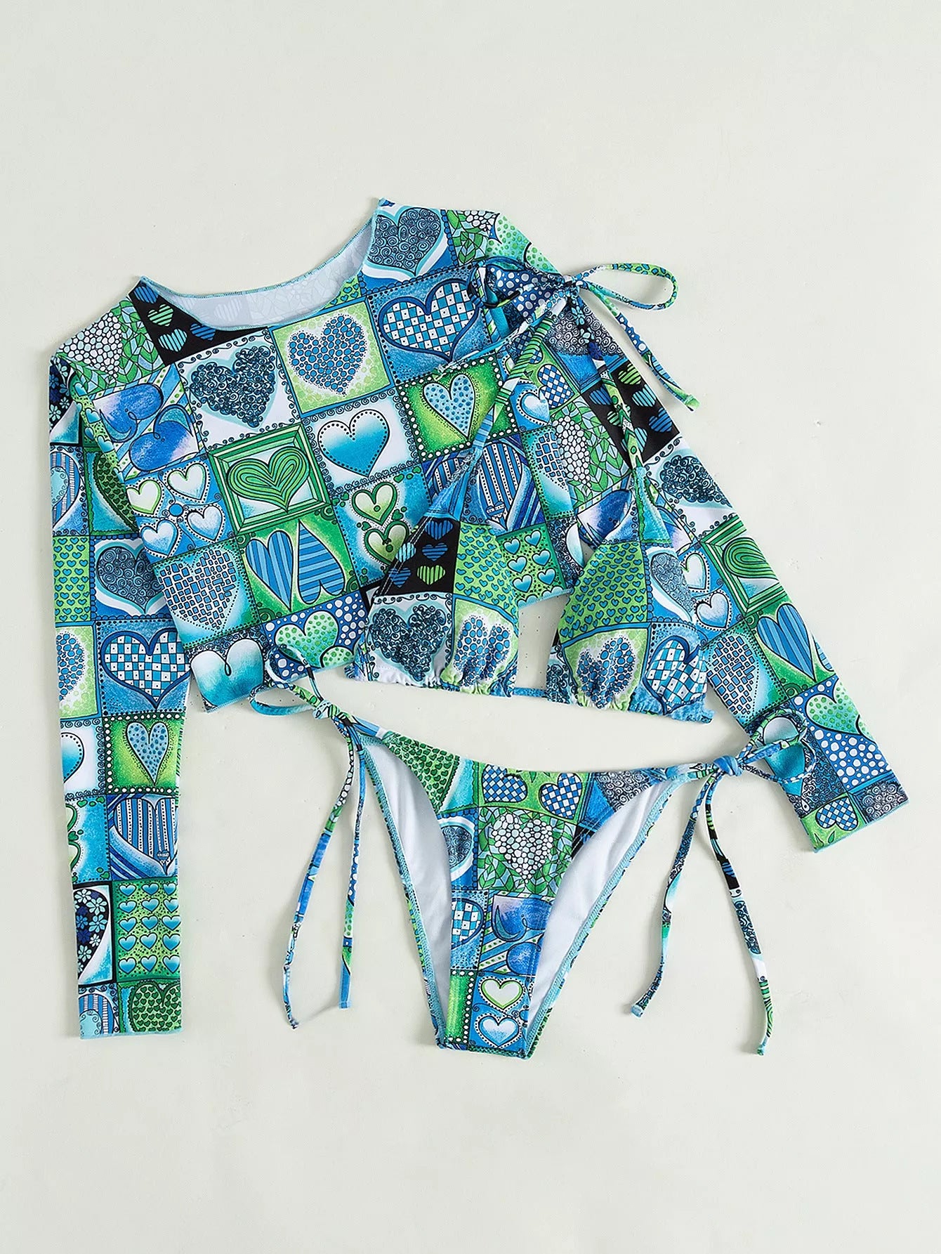 Ladies blue polyester bikini swimwear with top and pants, sizes S to XL