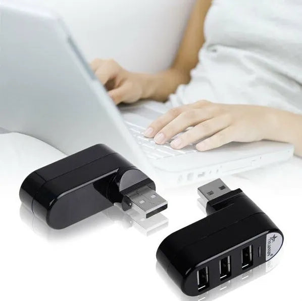 A black and a white USB 2.0 hub splitter with multiple ports.