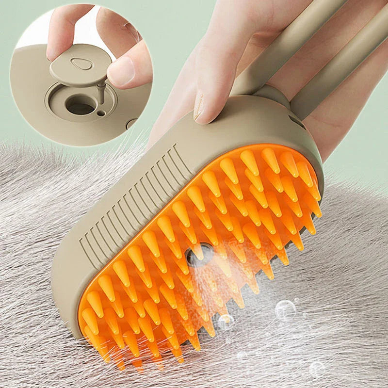 Versatile pet grooming brush with steam spray function for deep cleaning and rejuvenating your pet's coat