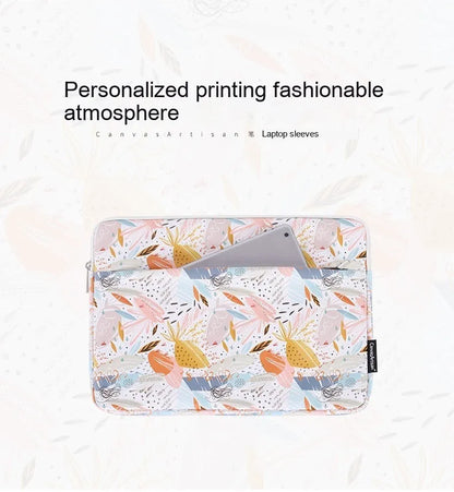 White waterproof 14-inch laptop sleeve with PU leather exterior showing clean design