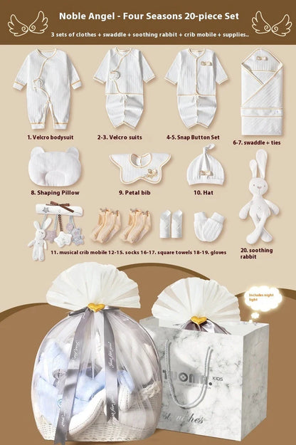 Newborn baby gift box set with 18-23 clothing pieces including cardigans and suits for babies 0-12 months