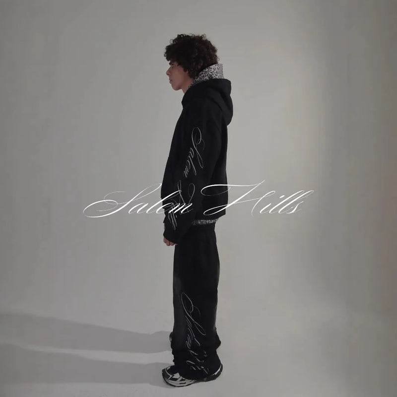 Pullover hoodie suit punk print long sleeve fleece-lined polyester fabric men's casual lounge set S M L XL sizes available in three punk graphic style options