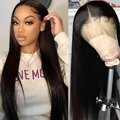 13x4 transparent lace front human hair wig with Brazilian straight texture showing natural hairline
