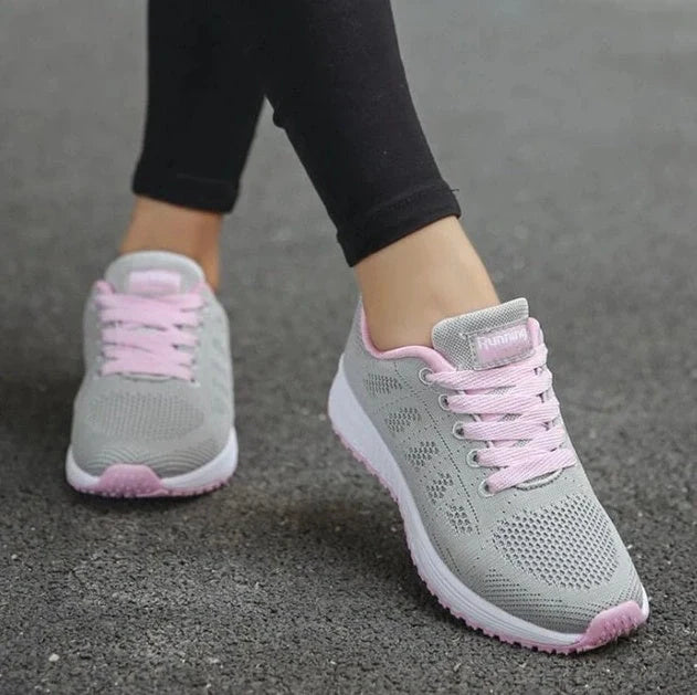 Women's mesh sports sneakers with low wedge heel in multiple colors
