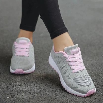Women's mesh sports sneakers with low wedge heel in multiple colors