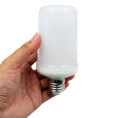 Atmosphere decorative flame effect lamp with LED flickering light on tabletop, showing warm glow and realistic fire simulation.