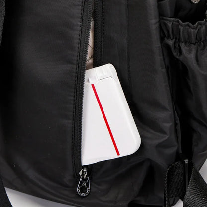 Outdoor backpack showing sandwich pocket design with 48cm height dimensions and nylon construction