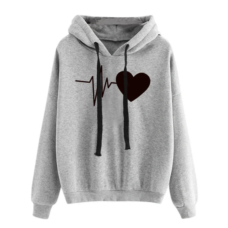 Women's heart print streetwear hoodie in multiple colors