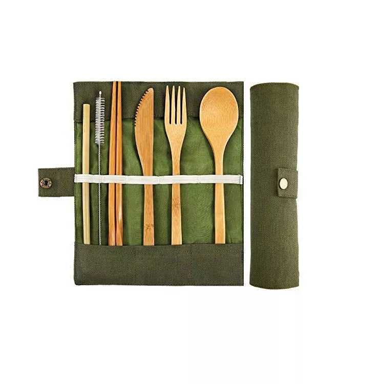 Bamboo straw set with utensils and cleaning brush for sustainable dining