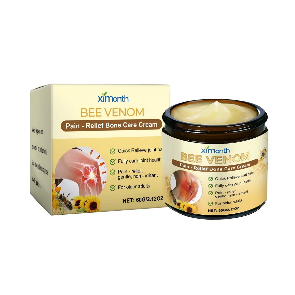60g jar of joint pain relief cream with bee venom and arnica for topical application