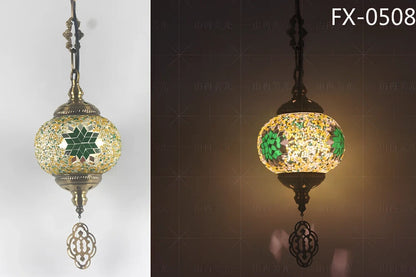 Turkish glass chandelier with 148mm shade and 1.2m adjustable cable on 10cm chassis