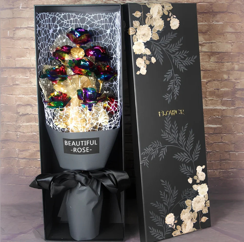 24K gold foil rose bouquet with 11 preserved flowers measuring 45cm tall