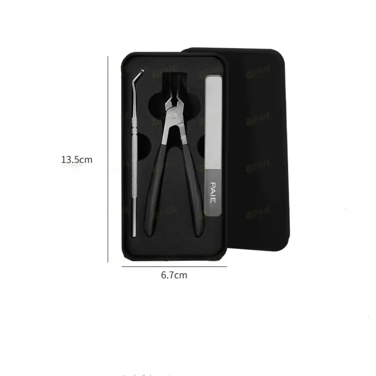 Anti-splash portable nail maintenance kit with stainless steel tools in brown plastic case