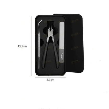 Anti-splash portable nail maintenance kit with stainless steel tools in brown plastic case