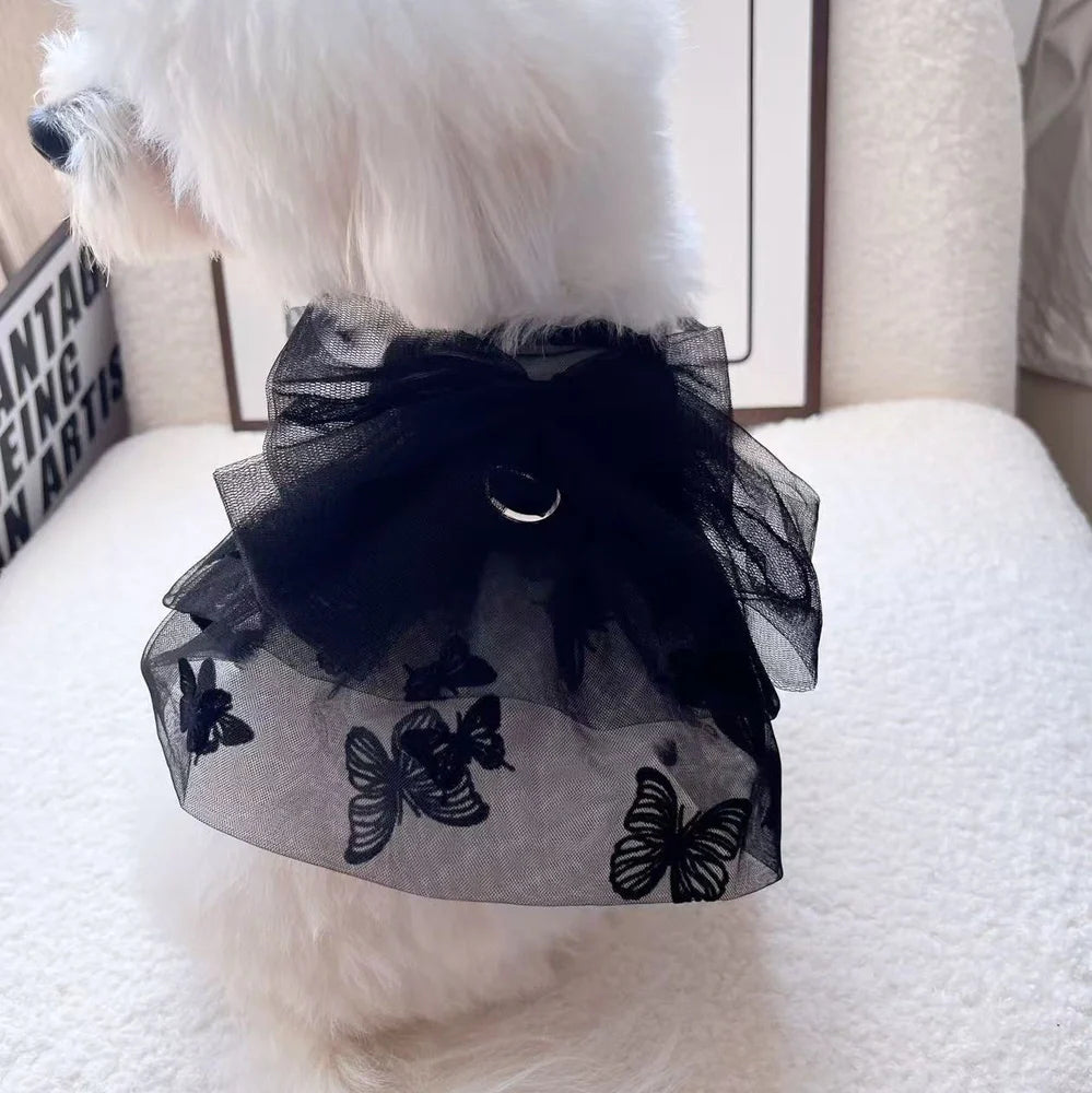 Black gauze princess tulle skirt for small dogs and cats with size options from XS to XL