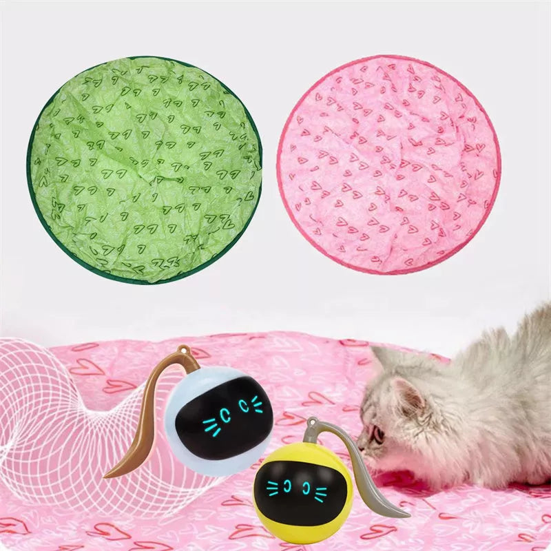Automatic electric motion cat toy with pink nylon cover and ball