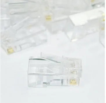 White 8P8C network modular plug with three-fork gold-plated contacts and all-copper insert