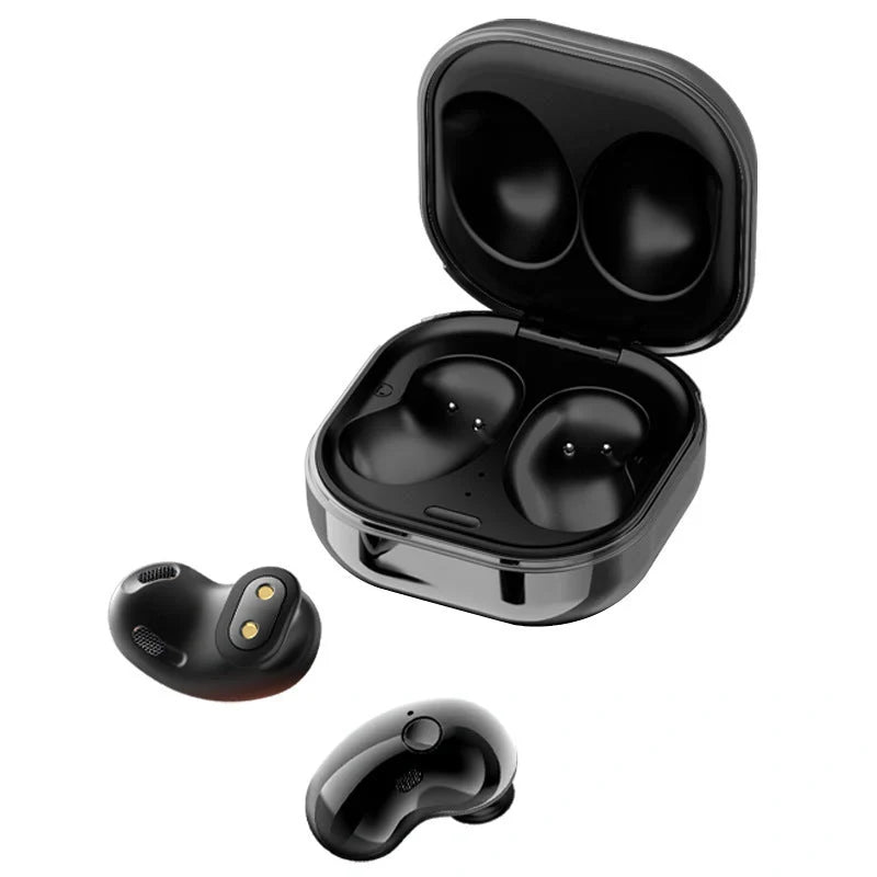 Bluetooth 5.0 wireless earbuds with 9D stereo sound and IPX4 waterproof rating in black, white, and rose gold