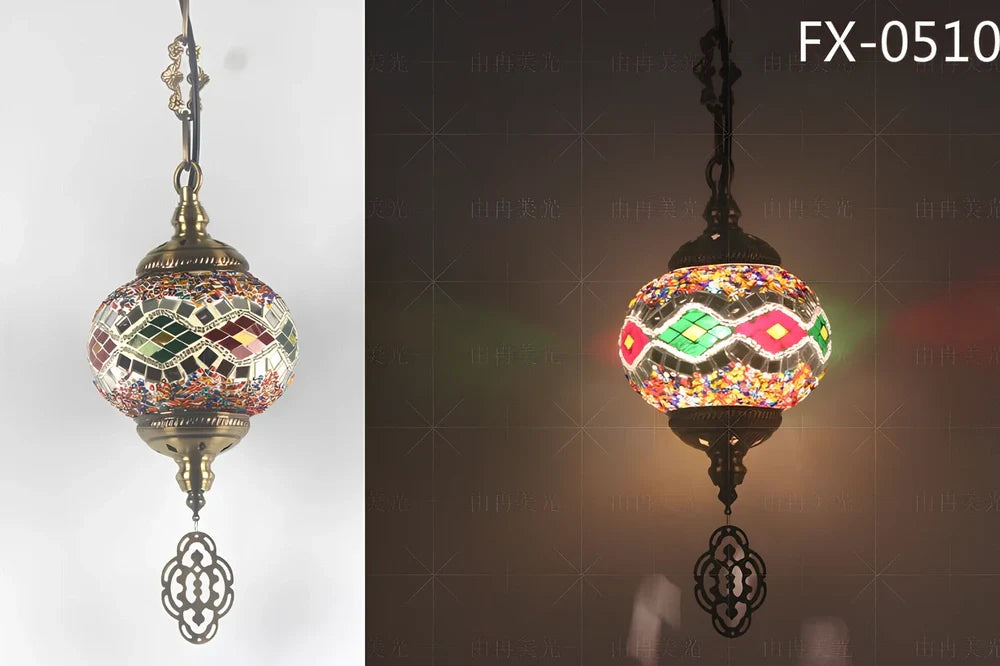 Turkish glass chandelier with 148mm shade and 1.2m adjustable cable on 10cm chassis