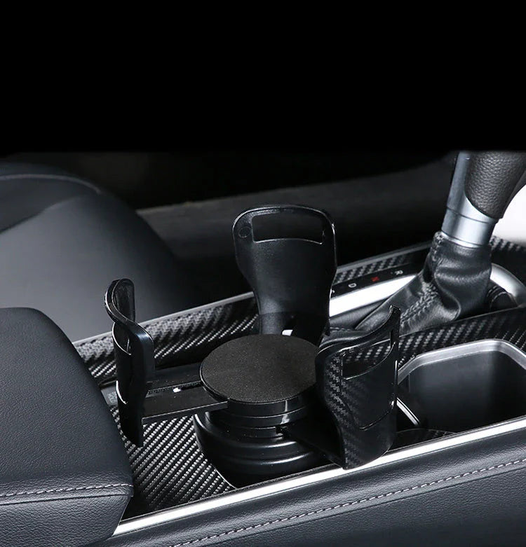 Versatile car organizer with rotating cup holder for storing coffee, sunglasses, and other everyday items in vehicle