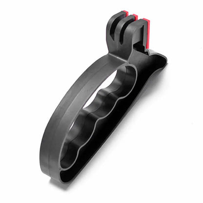 Black handheld knife and scissor sharpener tool with tungsten steel blade measuring 140mm
