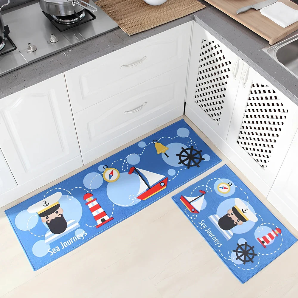 Kitchen non-slip mat with 10mm thickness showing textured surface and water-absorbent sponge lining