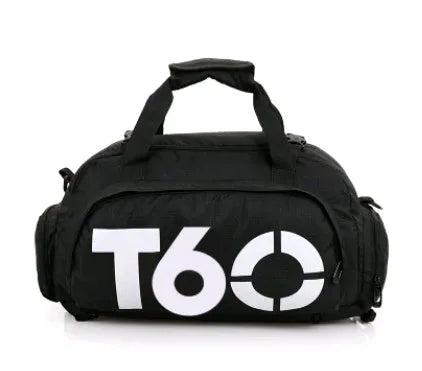 Oxford cloth fitness bag with three shoulder straps, soft handle, printed text pattern, square vertical shape, Large size