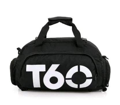Oxford cloth fitness bag with three shoulder straps, soft handle, printed text pattern, square vertical shape, Large size
