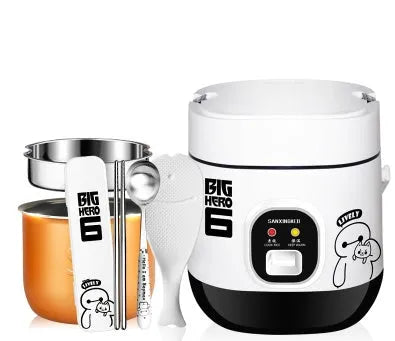 Compact round rice cooker with steam pan, non-stick inner pot, and mechanical dial, sized 160mm x 160mm x 190mm.