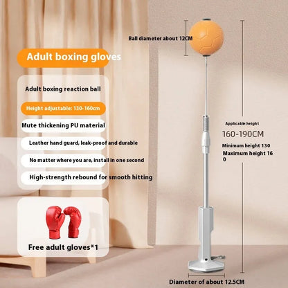 Vertical boxing reaction speed ball with roly-poly base and focus mitts in orange and grey colour options