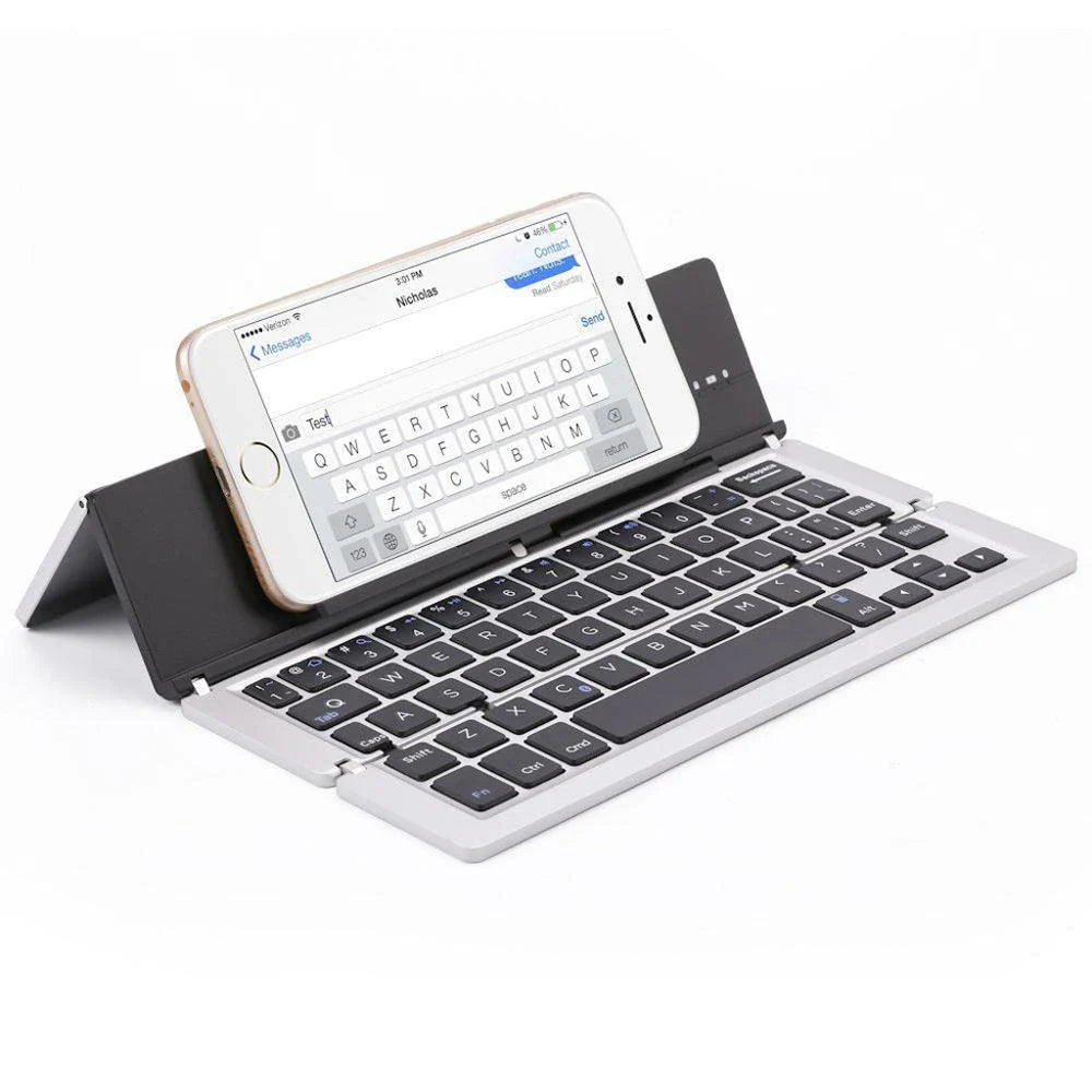 Foldable wireless Bluetooth keyboard with premium metal and ABS construction for seamless mobile productivity