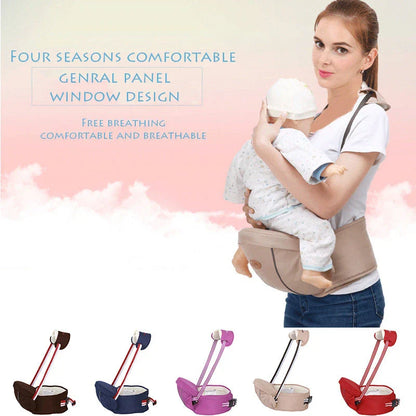 A comfortable 2-in-1 baby carrier with versatile carrying options, suitable for newborns to toddlers, featuring multiple color choices and a large storage compartment.