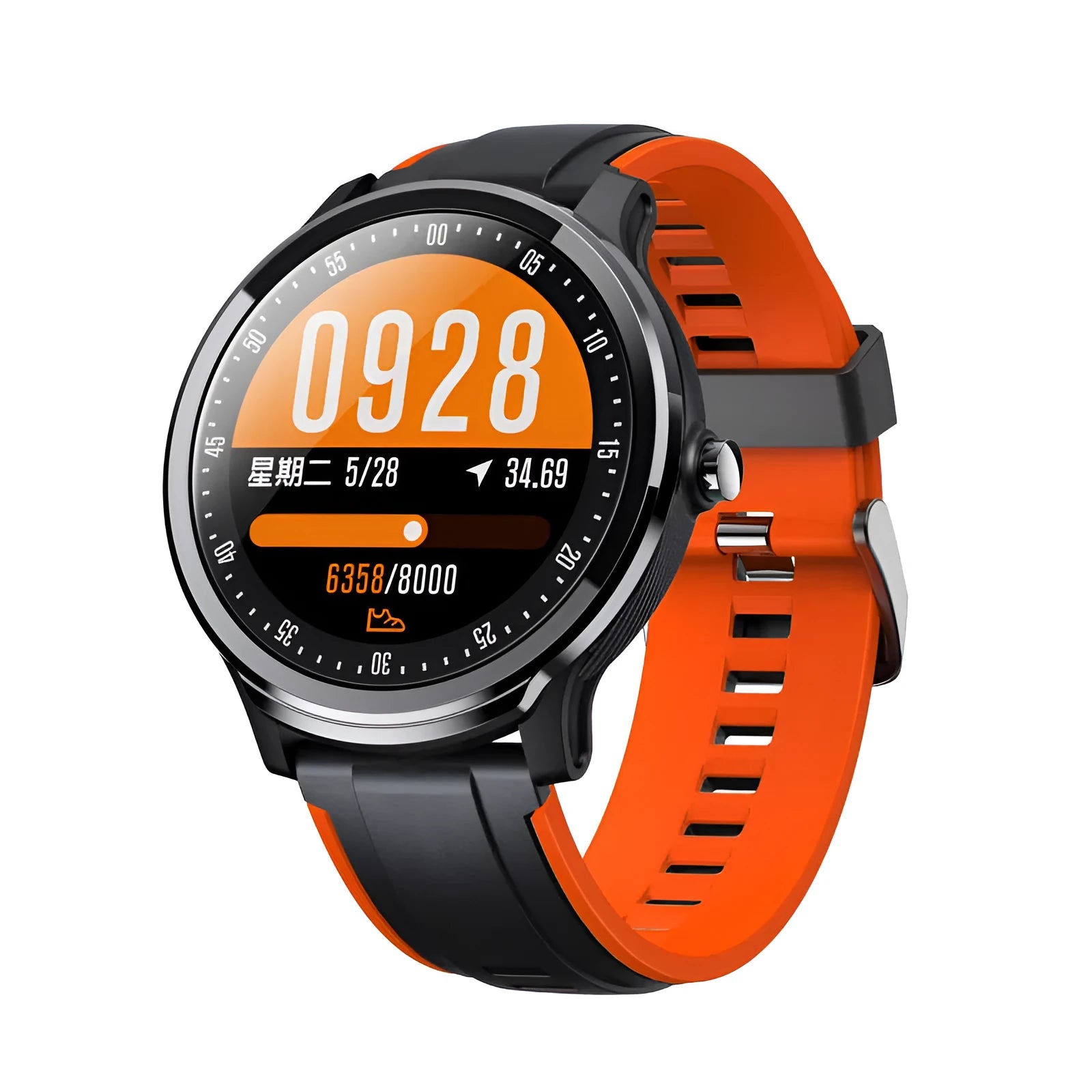 Square green waterproof smartwatch with heart rate monitor on a wrist.