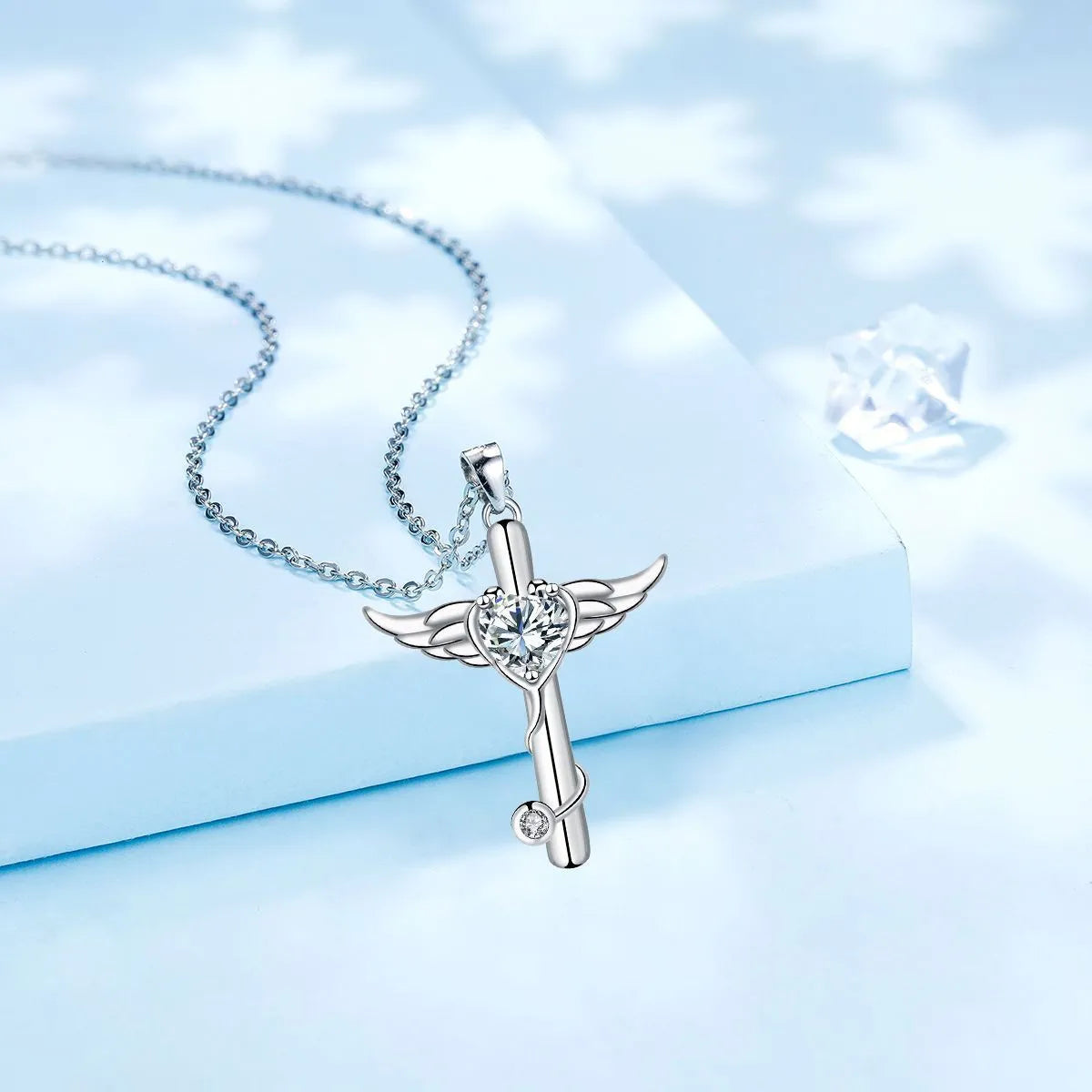 Wings cross stethoscope necklace for women in electroplated copper with diamond colour accents