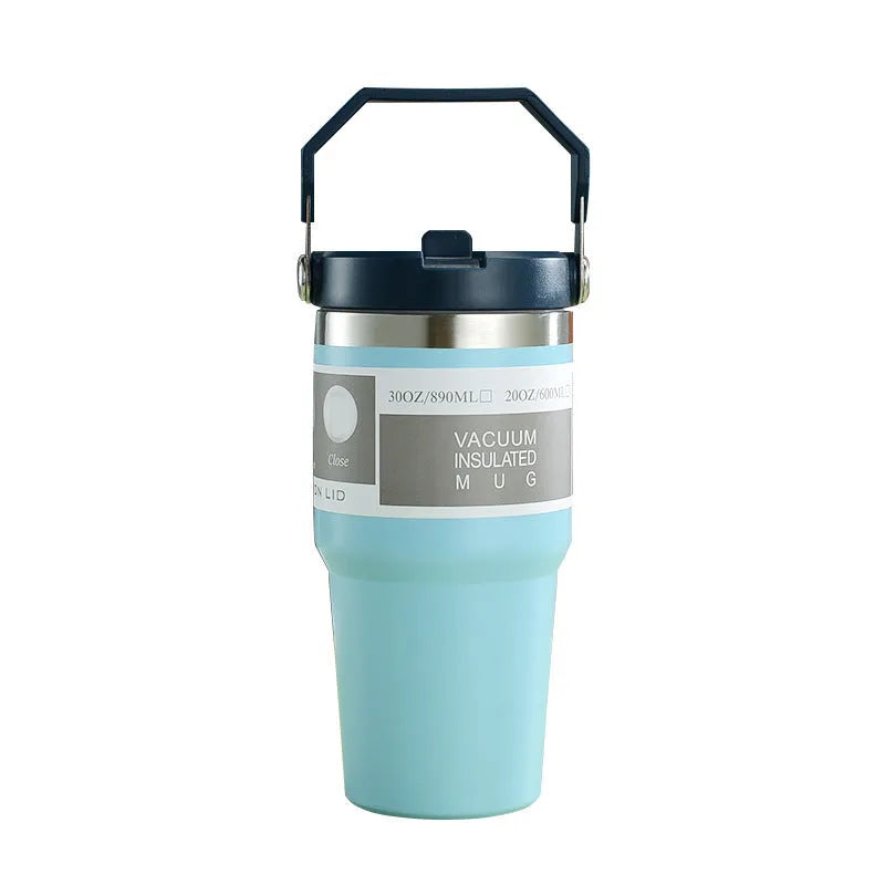 30 oz stainless steel insulated travel tumbler with handle cover in dark pink colour