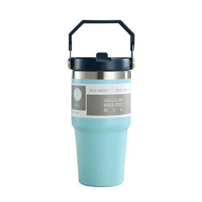 30 oz stainless steel insulated travel tumbler with handle cover in dark pink colour