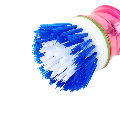 Compact soap dispensing palm brush, 5.5cm diameter head, 7cm length, polypropylene for kitchen scrubbing