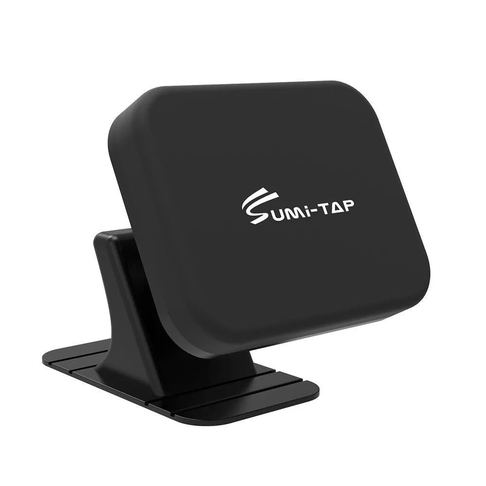 Magnetic car phone holder with nylon base and silicone surface, available in black, blue, or grey.