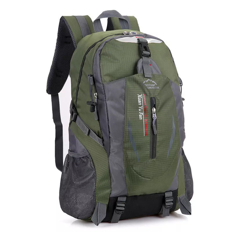 Adjustable outdoor mountaineering backpack in various colors with waterproof nylon material