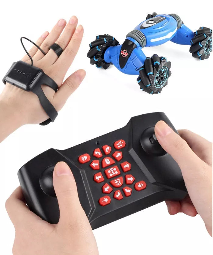 Double side RC Stunt Car in blue and red, ready for stunts on any terrain