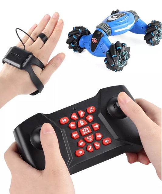 Double side RC Stunt Car in blue and red, ready for stunts on any terrain