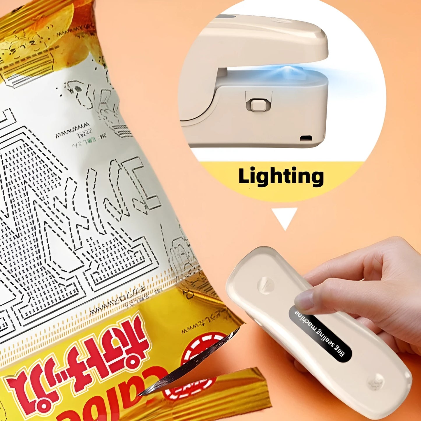 USB rechargeable mini sealing machine in black or milky white colour with compact portable design