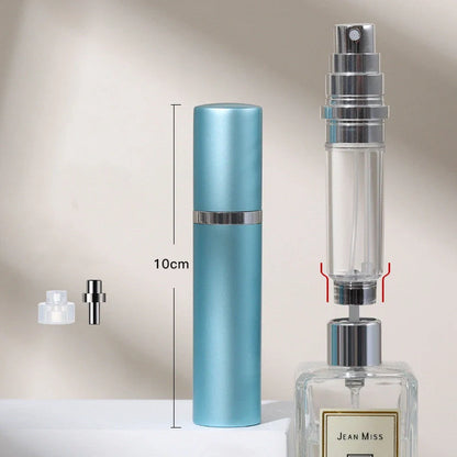 Portable perfume atomizer with compact, travel-friendly design and multiple color options