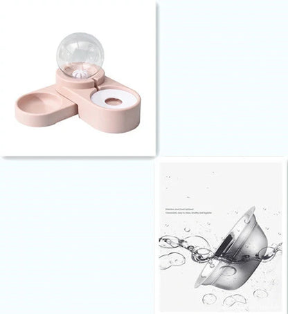 Automatic nonelectric pet water dispenser with bowl, 1.8L capacity, available in gray, blue, and pink