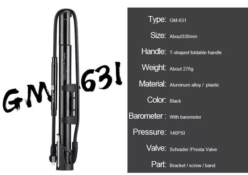 High-pressure bicycle pump with ergonomic handle and anti-skid base for stable, efficient tire inflation