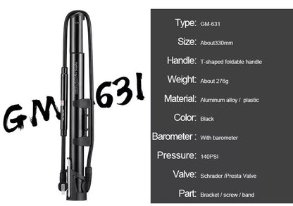 High-pressure bicycle pump with ergonomic handle and anti-skid base for stable, efficient tire inflation