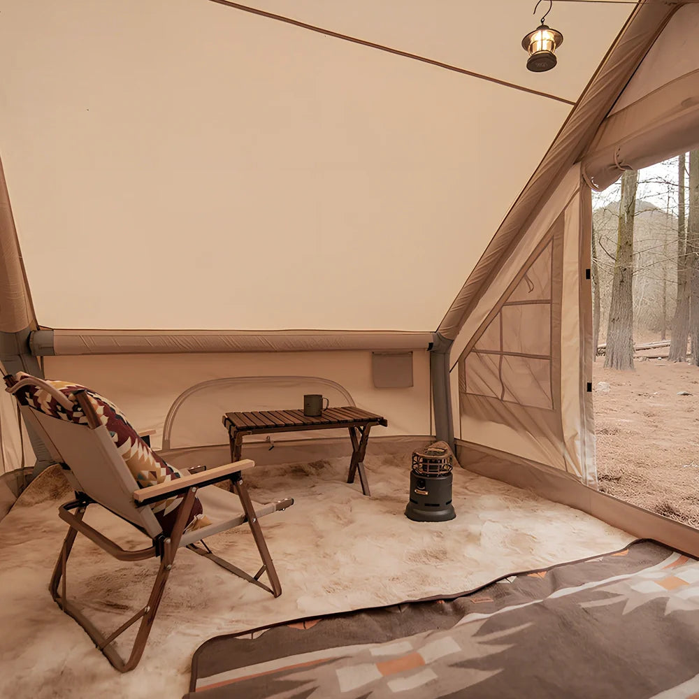 Quicksand gold inflatable camping tent with aluminium supports and waterproof floor