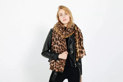 Leopard-print imitation cashmere women's scarf shawl, 200x90cm, available in multiple colors